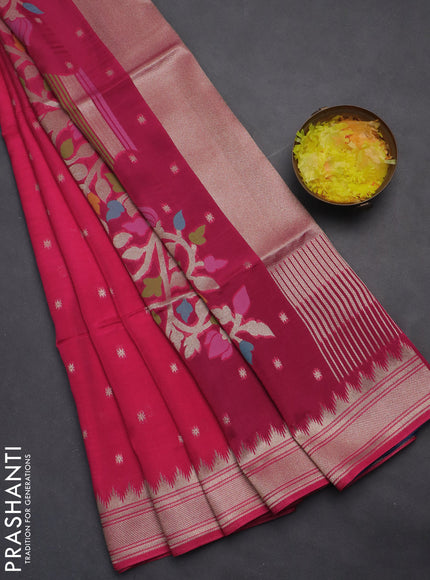 Munga crepe silk saree pink and peacock blue with zari woven buttas and rich thread & zari woven pallu