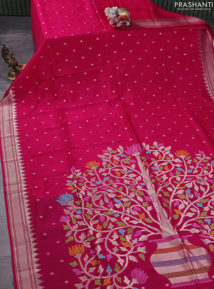 Munga crepe silk saree pink and peacock blue with zari woven buttas and rich thread & zari woven pallu
