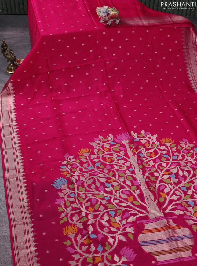 Munga crepe silk saree pink and peacock blue with zari woven buttas and rich thread & zari woven pallu