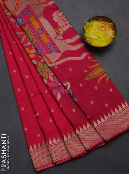 Munga crepe silk saree pink and peacock blue with zari woven buttas and rich thread & zari woven pallu
