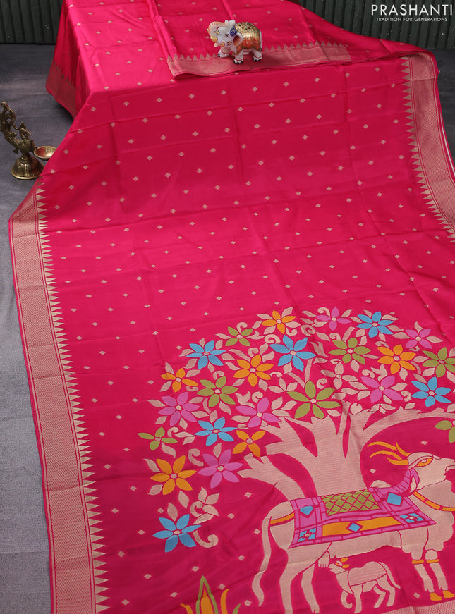 Munga crepe silk saree pink and peacock blue with zari woven buttas and rich thread & zari woven pallu