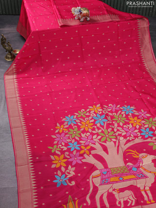 Munga crepe silk saree pink and peacock blue with zari woven buttas and rich thread & zari woven pallu