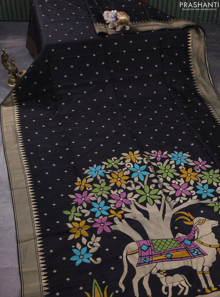 Munga crepe silk saree black and pink with zari woven buttas and rich thread & zari woven pallu