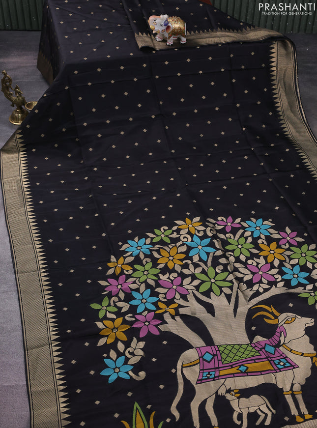 Munga crepe silk saree black and pink with zari woven buttas and rich thread & zari woven pallu
