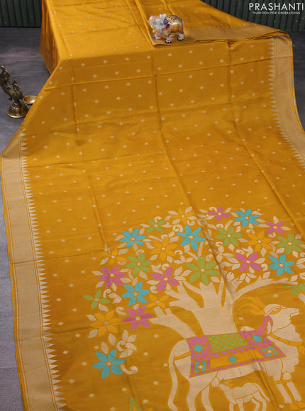 Munga crepe silk saree dark mustard and violet with zari woven buttas and rich thread & zari woven pallu