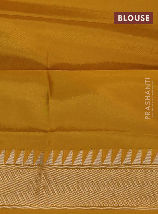Munga crepe silk saree violet and mustard yellow with silver & gold zari woven buttas and rich zari woven pallu