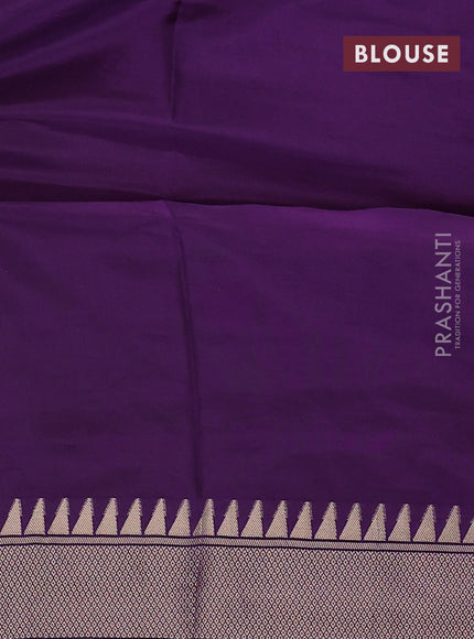 Munga crepe silk saree mustard yellow and violet with silver & gold zari woven buttas and rich zari woven pallu