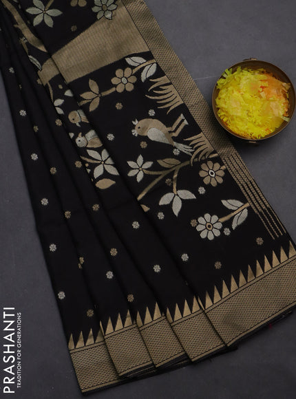 Munga crepe silk saree black and pink with silver & gold zari woven buttas and rich zari woven pallu