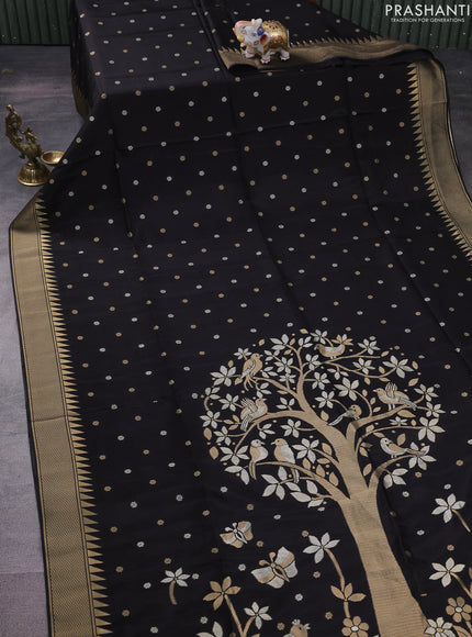 Munga crepe silk saree black and pink with silver & gold zari woven buttas and rich zari woven pallu