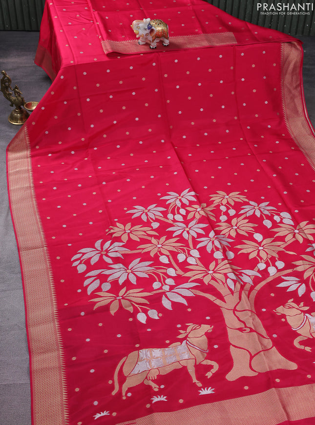 Munga crepe silk saree pink and peacock blue with zari woven buttas and rich zari woven pallu