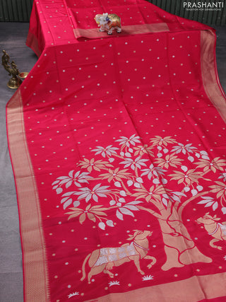 Munga crepe silk saree pink and peacock blue with zari woven buttas and rich zari woven pallu