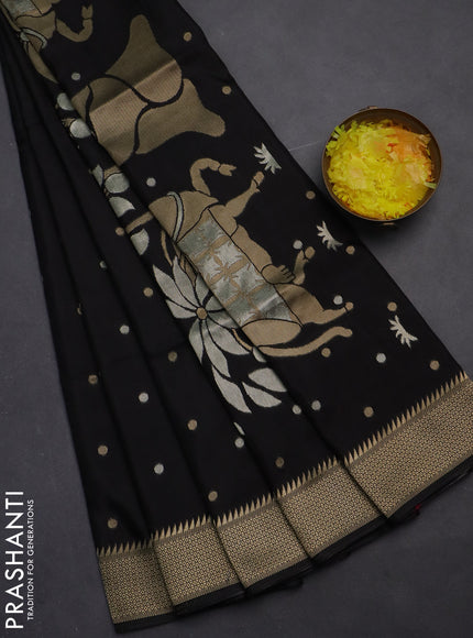 Munga crepe silk saree black and pink with zari woven buttas and rich zari woven pallu