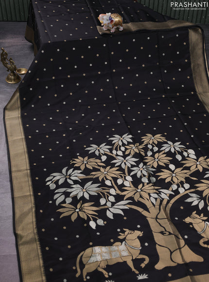Munga crepe silk saree black and pink with zari woven buttas and rich zari woven pallu
