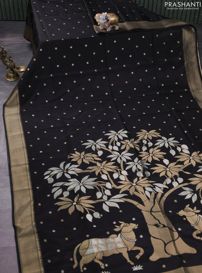 Munga crepe silk saree black and pink with zari woven buttas and rich zari woven pallu