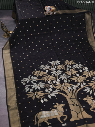 Munga crepe silk saree black and pink with zari woven buttas and rich zari woven pallu