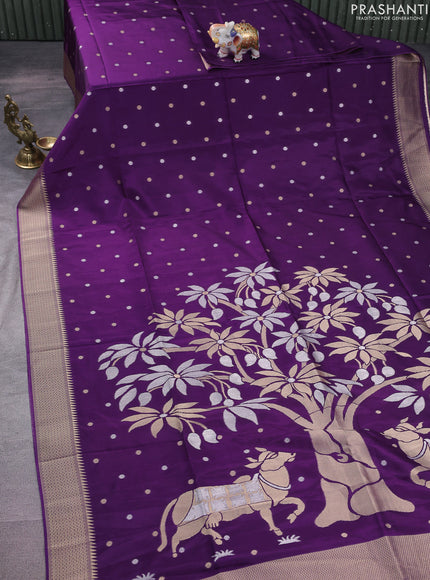 Munga crepe silk saree violet and mustard yellow with zari woven buttas and rich zari woven pallu