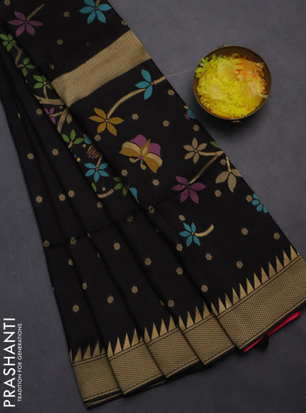Munga crepe silk saree black and pink with zari woven buttas and rich thread & zari woven pallu