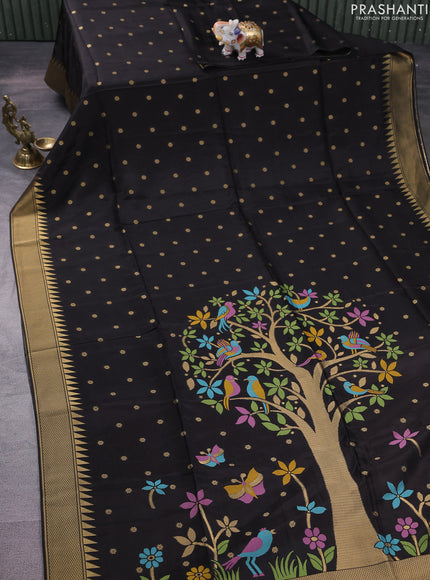 Munga crepe silk saree black and pink with zari woven buttas and rich thread & zari woven pallu