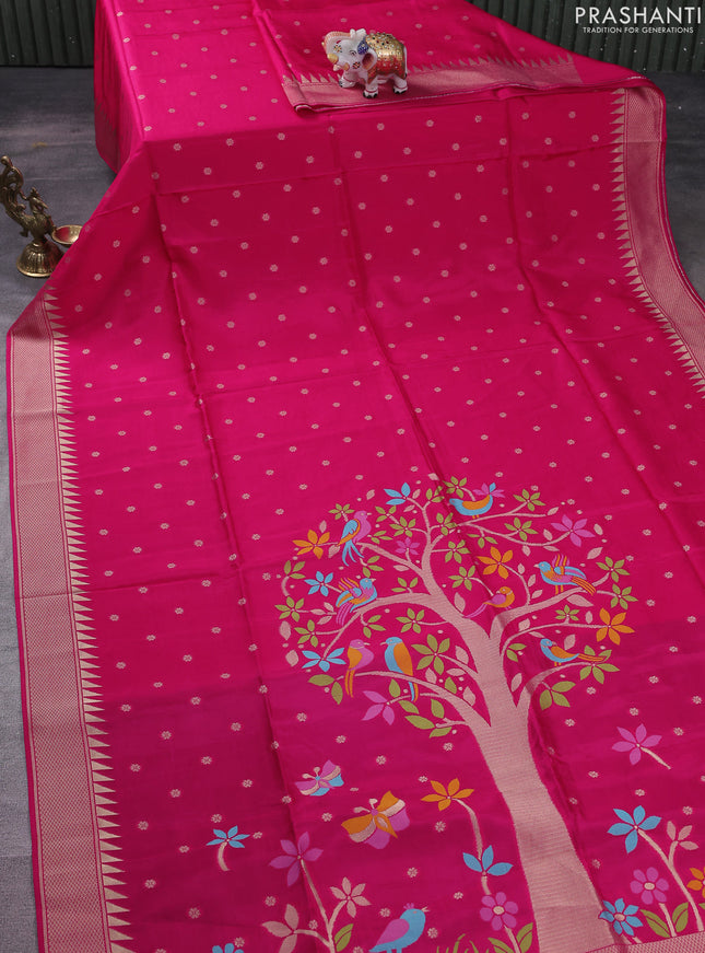 Munga crepe silk saree pink and peacock blue with zari woven buttas and rich thread & zari woven pallu