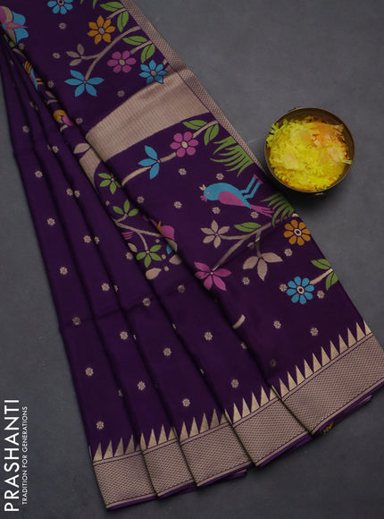 Munga crepe silk saree violet and mustard yellow with zari woven buttas and rich thread & zari woven pallu
