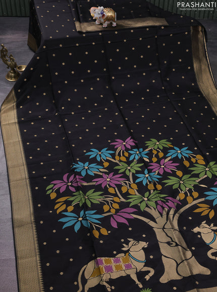Munga crepe silk saree black and pink with zari woven buttas and rich thread & zari woven pallu