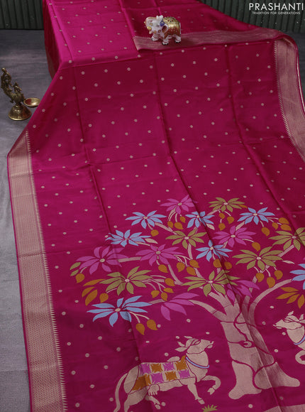 Munga crepe silk saree pink and peacock blue with zari woven buttas and rich thread & zari woven pallu