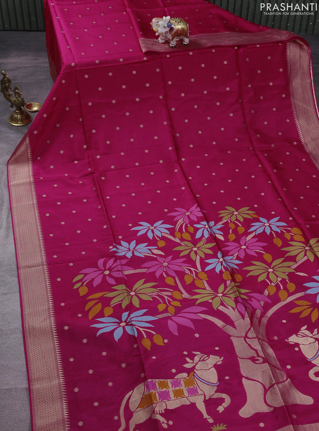 Munga crepe silk saree pink and peacock blue with zari woven buttas and rich thread & zari woven pallu