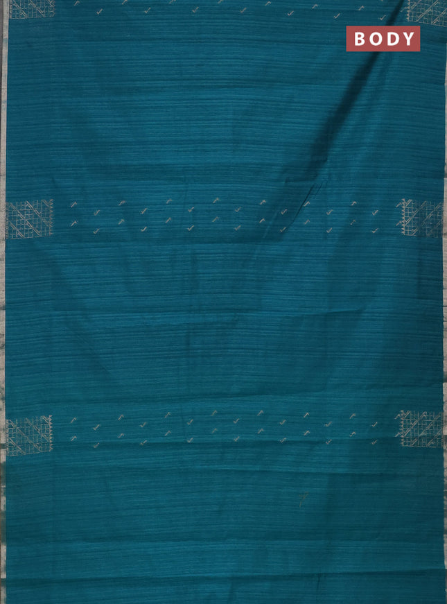 Banarasi semi matka saree teal green with thread & silver zari woven buttas and woven border