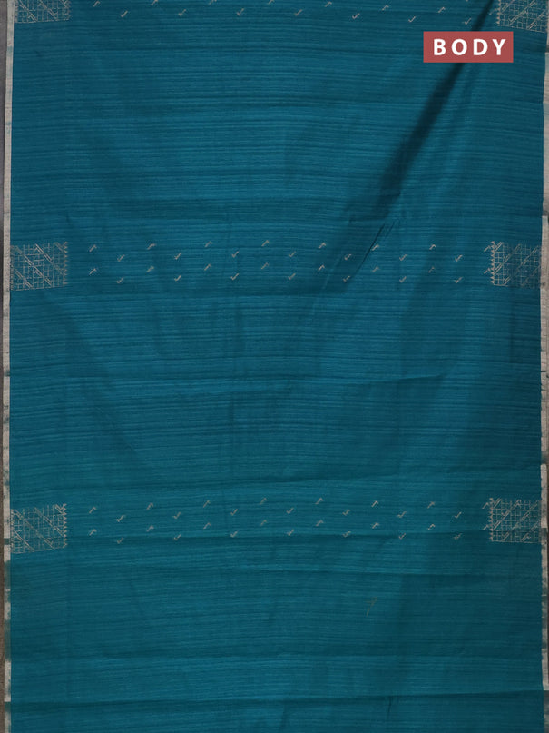 Banarasi semi matka saree teal green with thread & silver zari woven buttas and woven border