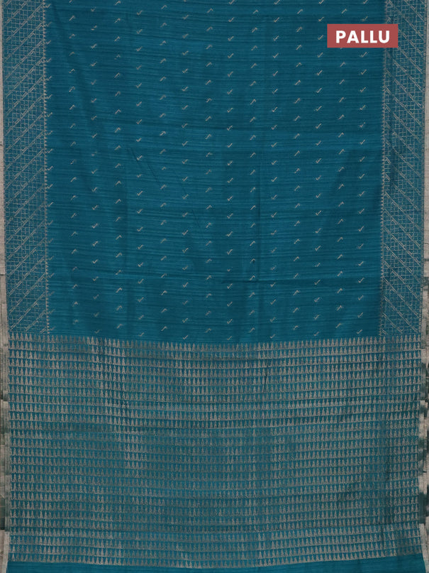 Banarasi semi matka saree teal green with thread & silver zari woven buttas and woven border