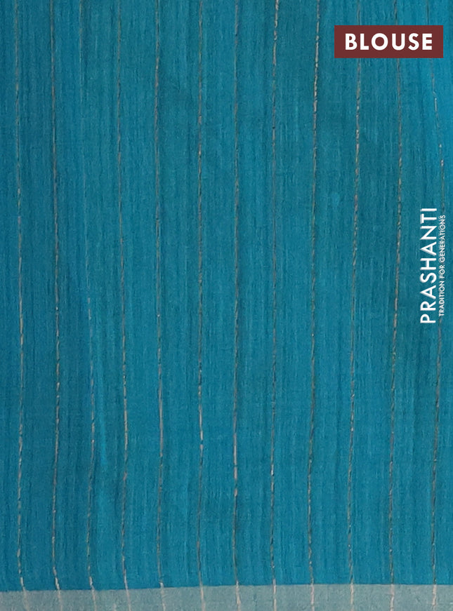 Banarasi semi matka saree teal green with thread & silver zari woven buttas and woven border