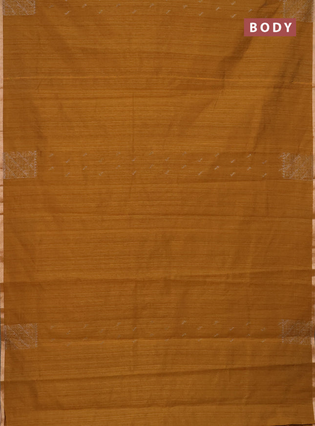 Banarasi semi matka saree dark mustard with thread & silver zari woven buttas and woven border