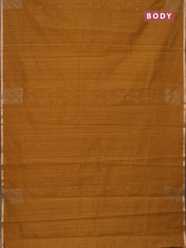 Banarasi semi matka saree dark mustard with thread & silver zari woven buttas and woven border