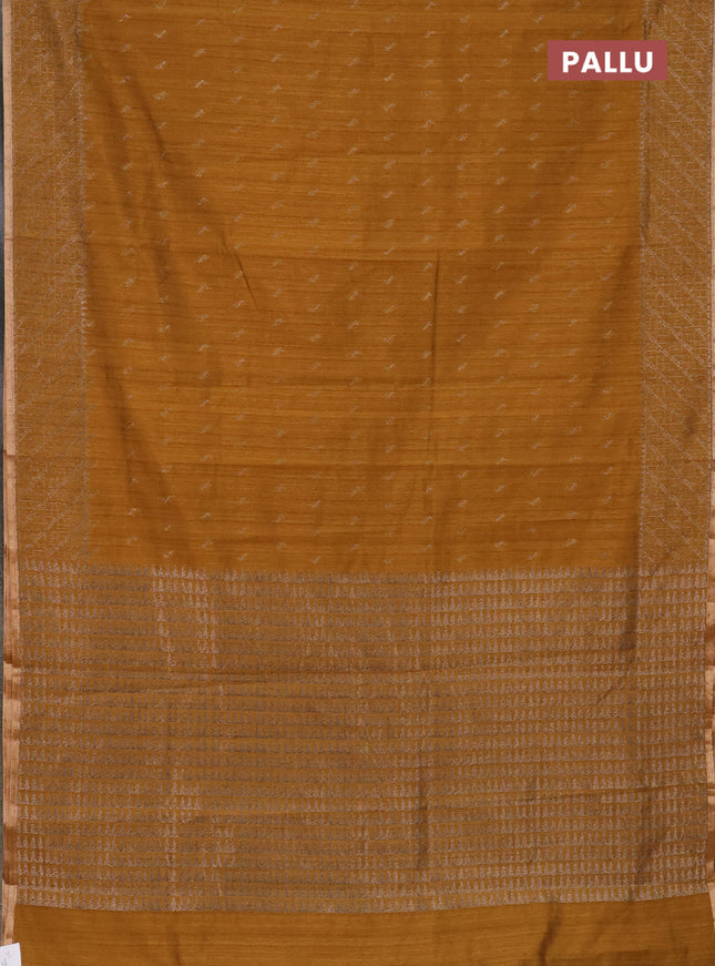 Banarasi semi matka saree dark mustard with thread & silver zari woven buttas and woven border