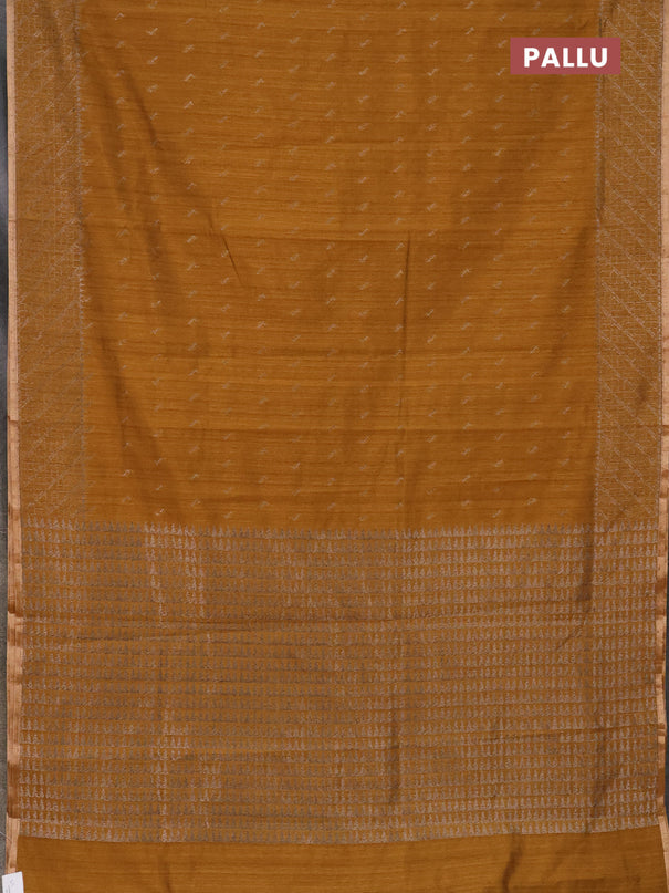 Banarasi semi matka saree dark mustard with thread & silver zari woven buttas and woven border