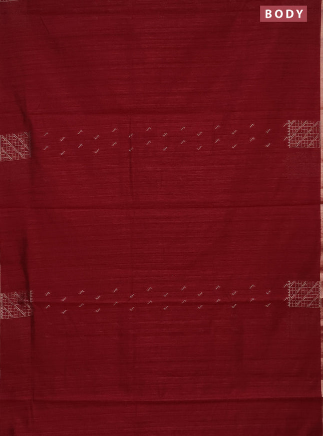 Banarasi semi matka saree maroon with thread & silver zari woven buttas and woven border