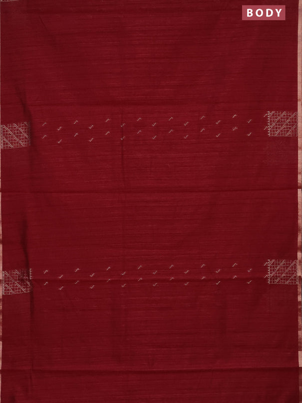 Banarasi semi matka saree maroon with thread & silver zari woven buttas and woven border