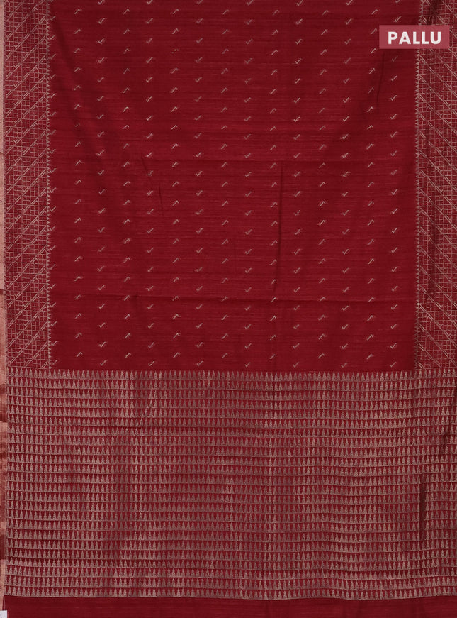 Banarasi semi matka saree maroon with thread & silver zari woven buttas and woven border