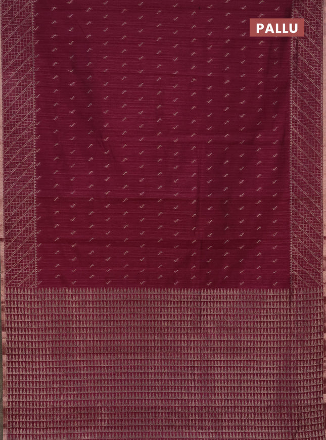 Banarasi semi matka saree wine shade with thread & silver zari woven buttas and woven border