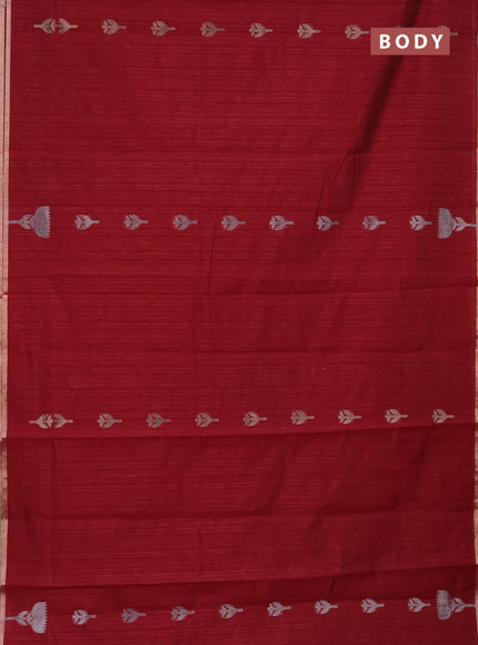 Banarasi semi matka saree maroon with thread & silver zari woven buttas and zari woven piping border
