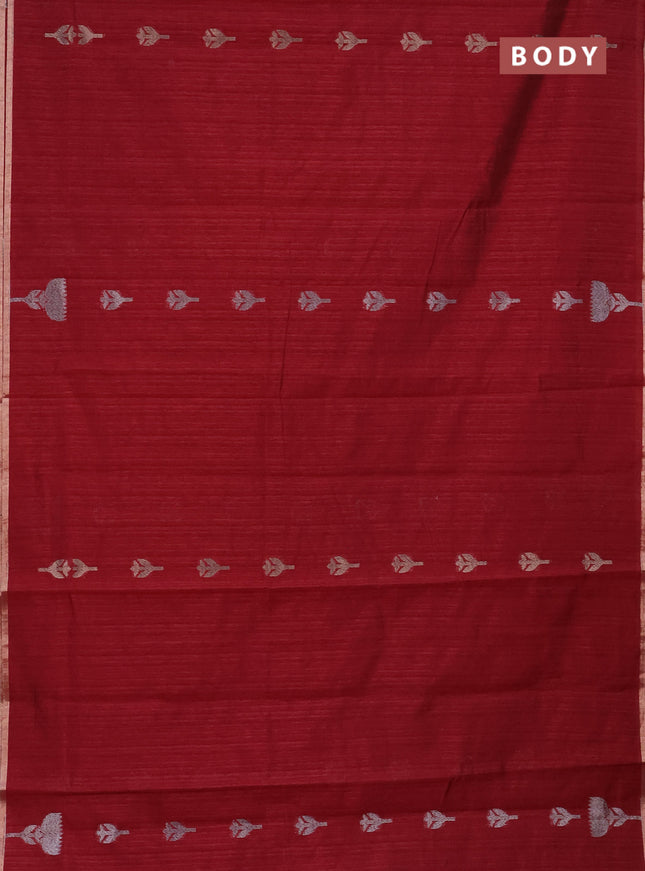 Banarasi semi matka saree maroon with thread & silver zari woven buttas and zari woven piping border