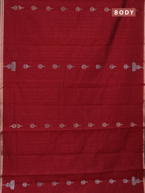 Banarasi semi matka saree maroon with thread & silver zari woven buttas and zari woven piping border
