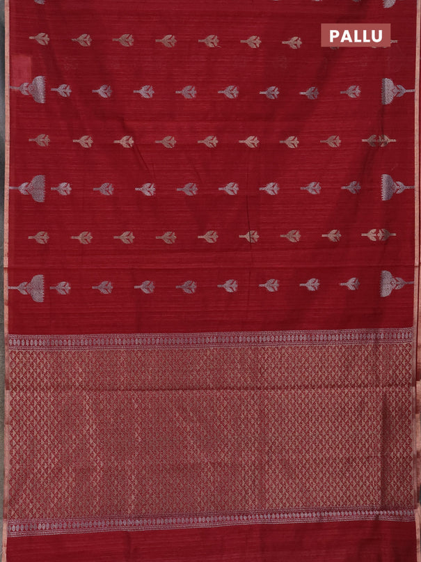 Banarasi semi matka saree maroon with thread & silver zari woven buttas and zari woven piping border