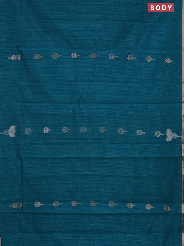 Banarasi semi matka saree teal green shade with thread & silver zari woven buttas and zari woven piping border