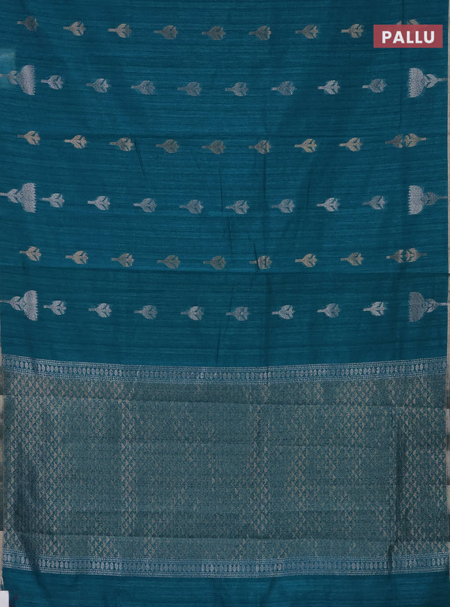 Banarasi semi matka saree teal green shade with thread & silver zari woven buttas and zari woven piping border