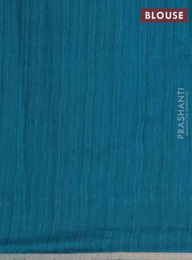 Banarasi semi matka saree teal green shade with thread & silver zari woven buttas and zari woven piping border