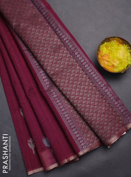 Banarasi semi matka saree wine shade with thread & silver zari woven buttas and zari woven piping border