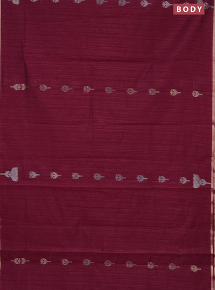 Banarasi semi matka saree wine shade with thread & silver zari woven buttas and zari woven piping border