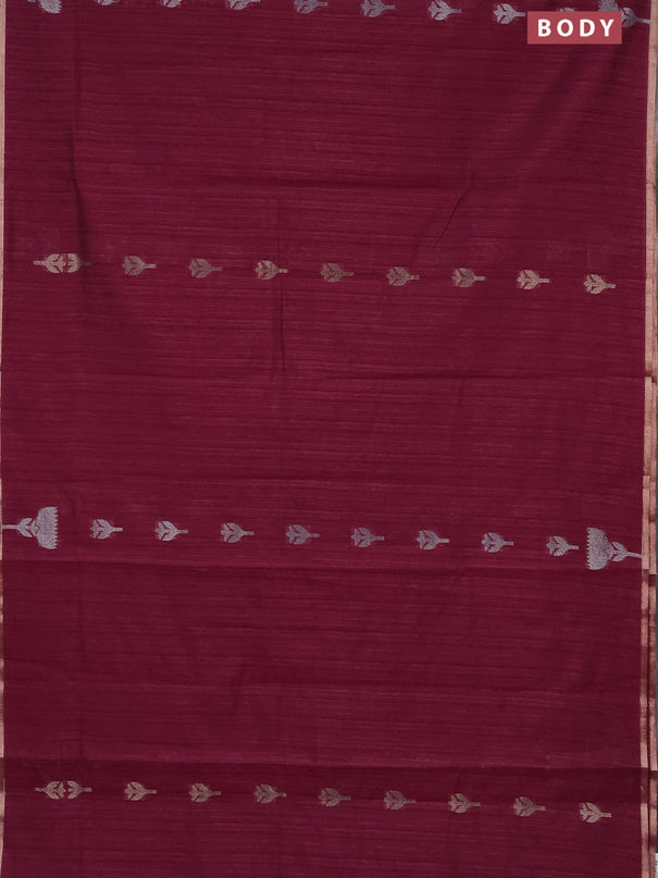 Banarasi semi matka saree wine shade with thread & silver zari woven buttas and zari woven piping border