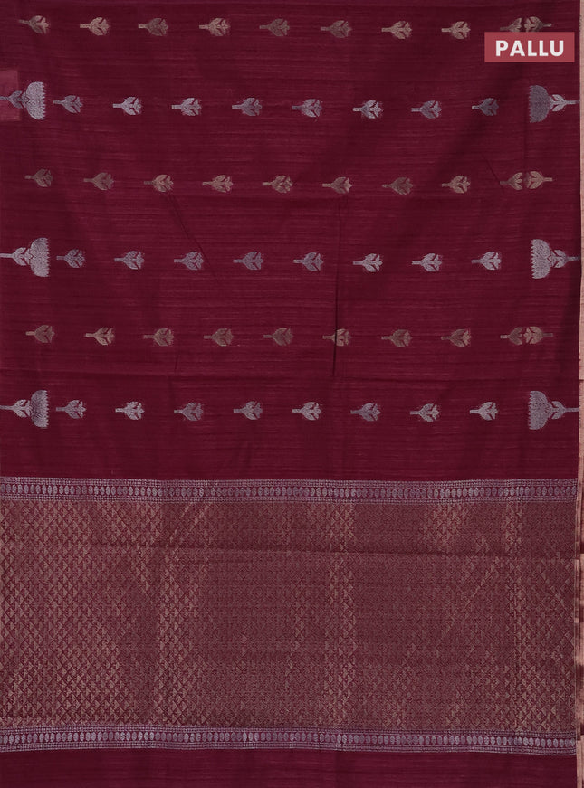 Banarasi semi matka saree wine shade with thread & silver zari woven buttas and zari woven piping border